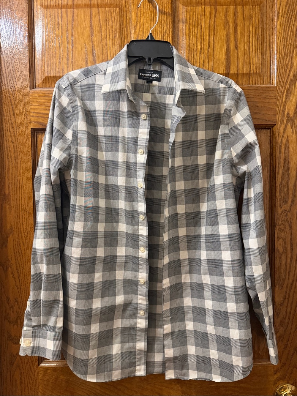 Express Men’s Gray & White Plaid Button-Down Shirt
